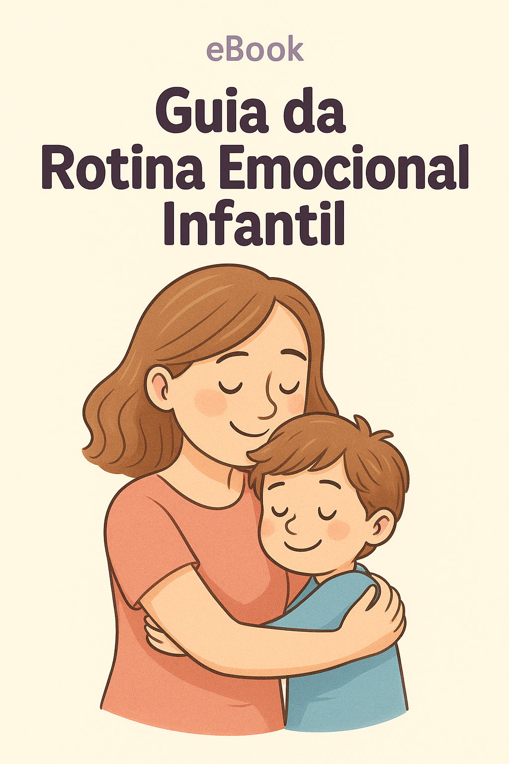Capa do eBook Guia da Rotina Emocional Infantil com ilustração de mãe abraçando filho.